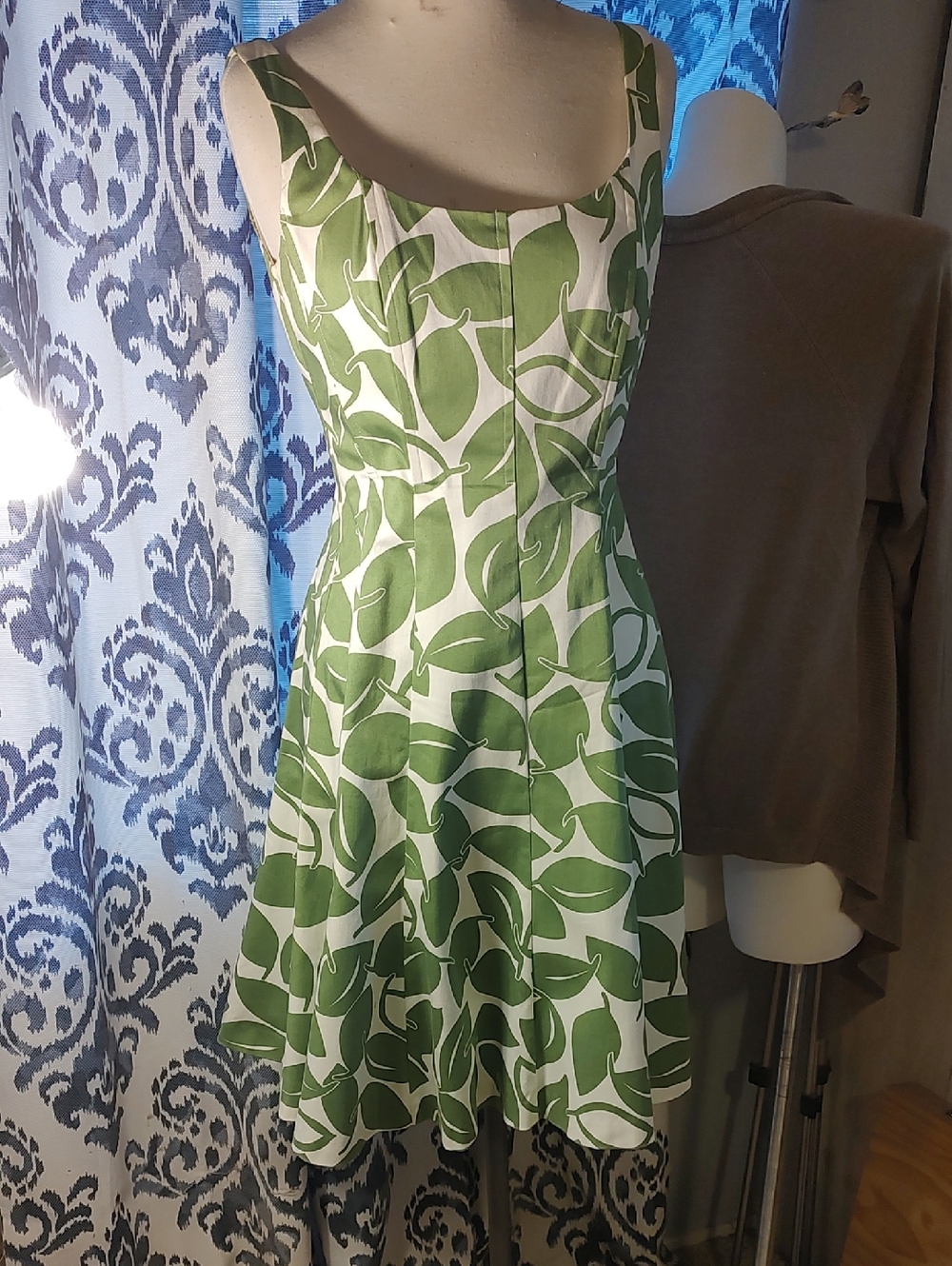 Nine West White Dress with Green Leaf Print